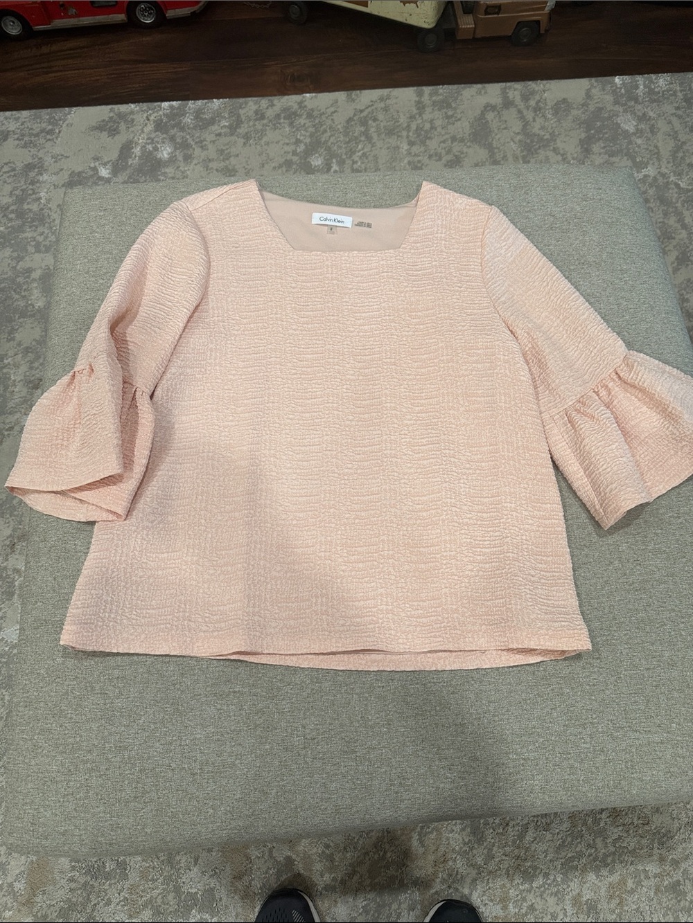 Calvin Klein Blush Pink Textured Square-Neck Flutter Sleeve Top